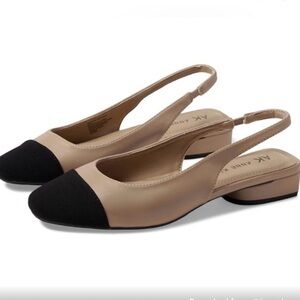Anne Klein Beige and Black Slingback Flats
